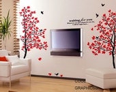 Two Love Trees - vinyl wall decals trees wall sticker,baby nursery bedroom children wall decor,art home decor wall hanging ,birds branches