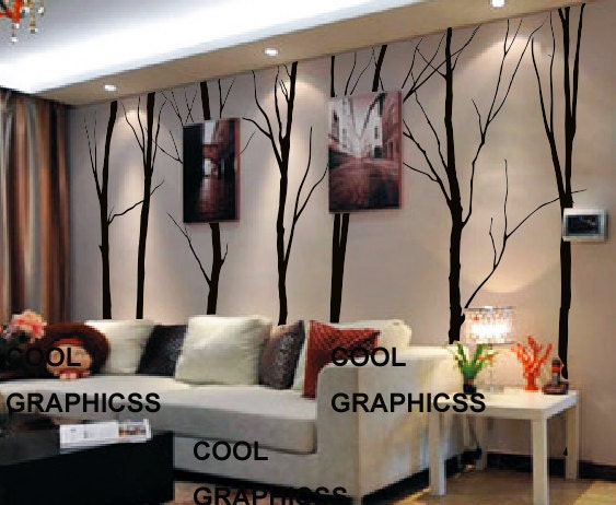 Large Winter Trees - Set of 7 trees - 102 inches -Vinyl Wall Decal Sticker Art,Wall Hanging, Mural