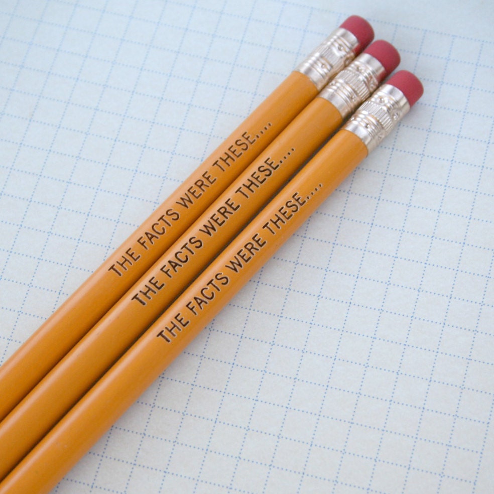 the facts were these engraved pencil set 3 yellow pencils. for super sleuths and spies...