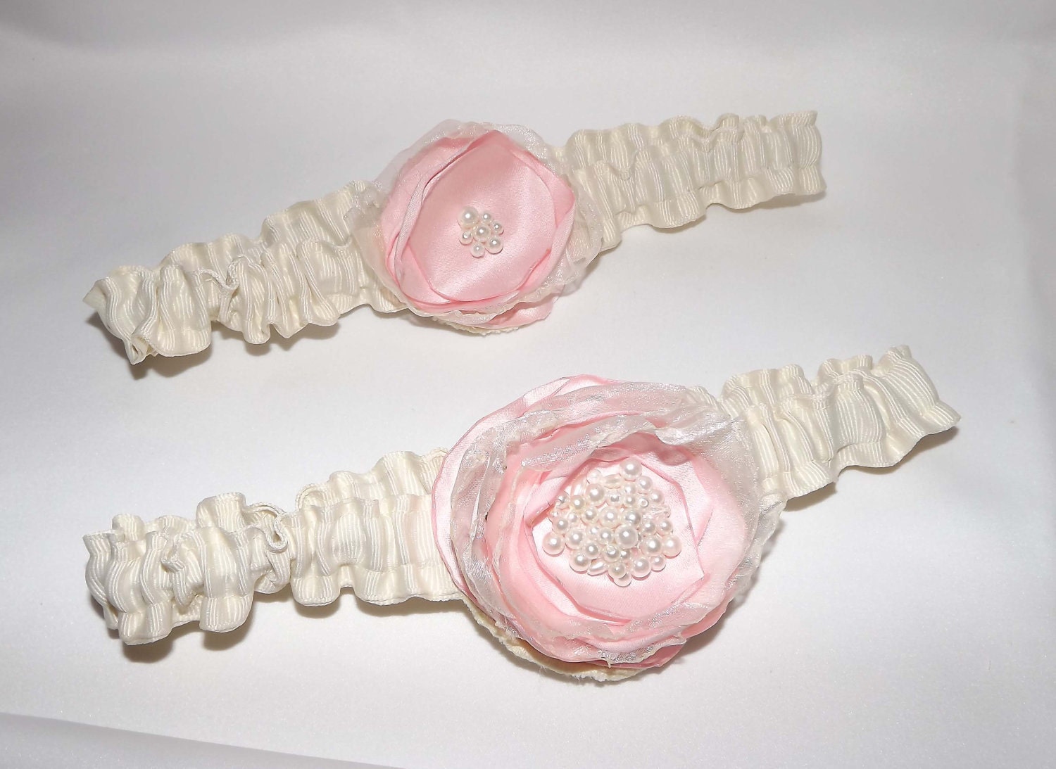 Bridal Wedding Garter Set, Blush Pink and Ivory