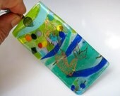 Mermaid fused glass art - hand painted 18 kt gold suncatcher