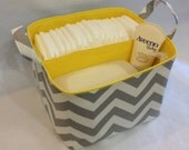 LG Diaper Caddy 10"x10"x7" Fabric Bin, Fabric Storage bin, Fabric Organizer Chevron Zig Zag  Grey/White Yellow Lining