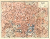 Athens Vintage City Plan Greece 1953 Street Map