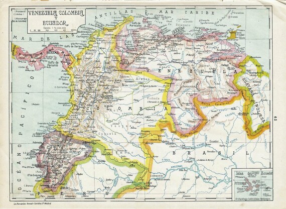 1942  Colombia, Ecuador, Venezuela Vintage Map