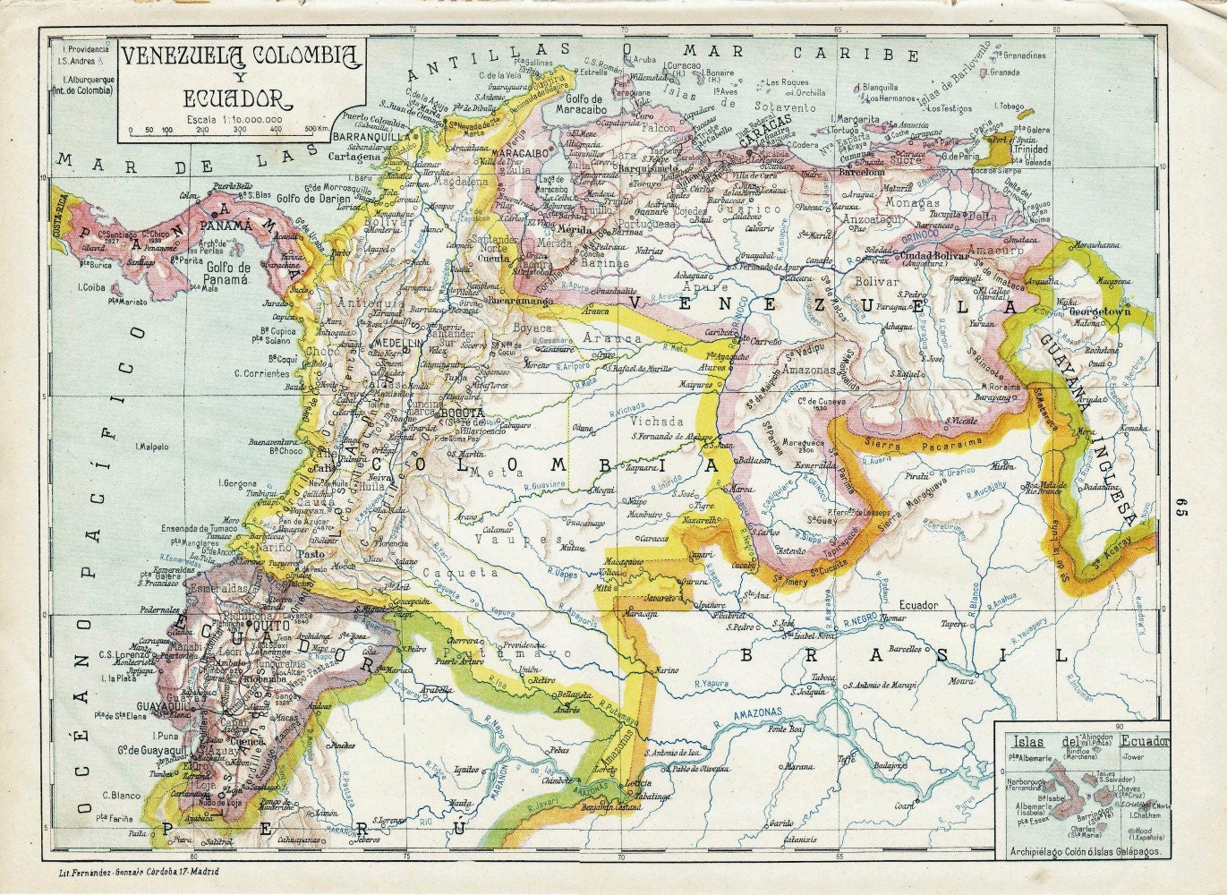 1942  Colombia, Ecuador, Venezuela Vintage Map