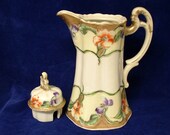 Antique Nippon Chocolate Pot With Gold Trim and Hand Painted Florals