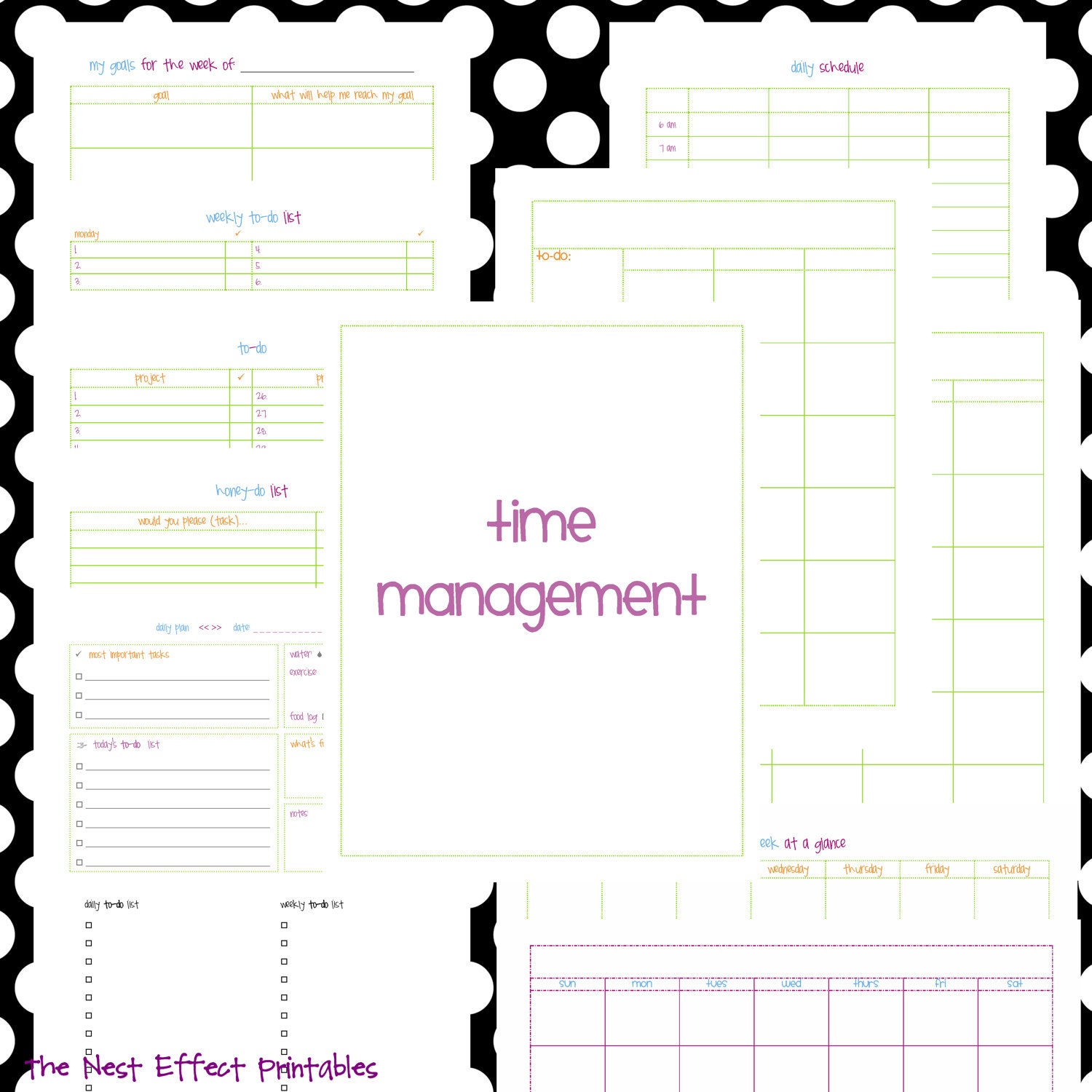 time management set - EDITABLE / FILLABLE - 9 documents