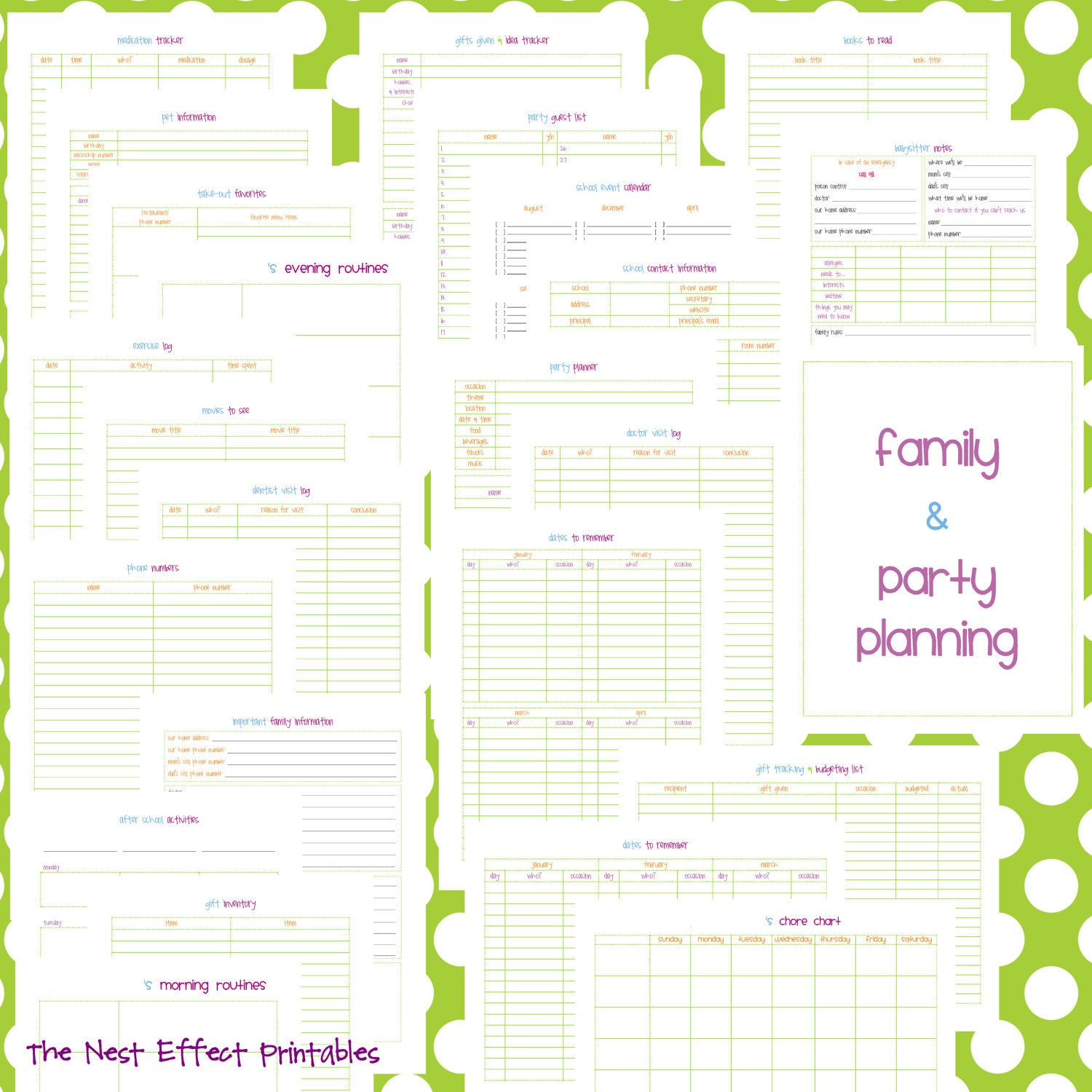 family & party planning set - EDITABLE / FILLABLE - 24 documents