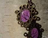 Pink and Purple - Bronze Filigree Painting Print Earrings - Reach