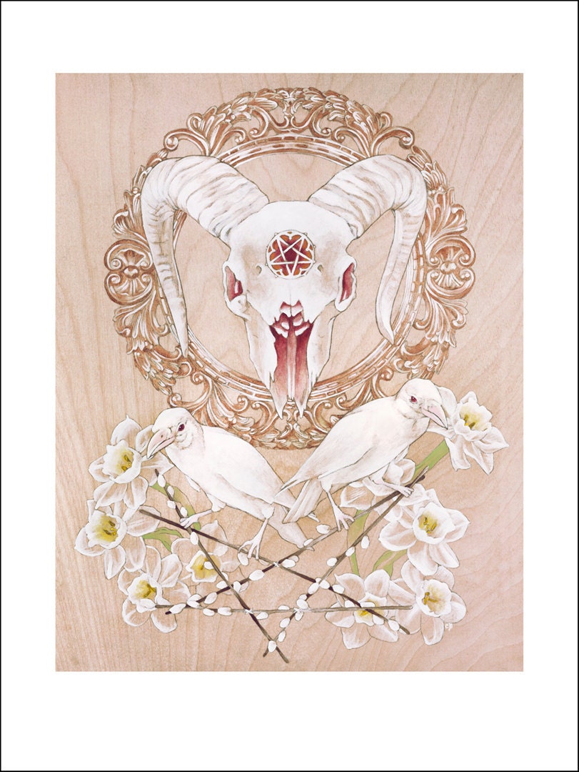Satanica Naturalis fine art print pretty gothic Satanic skull albino crows