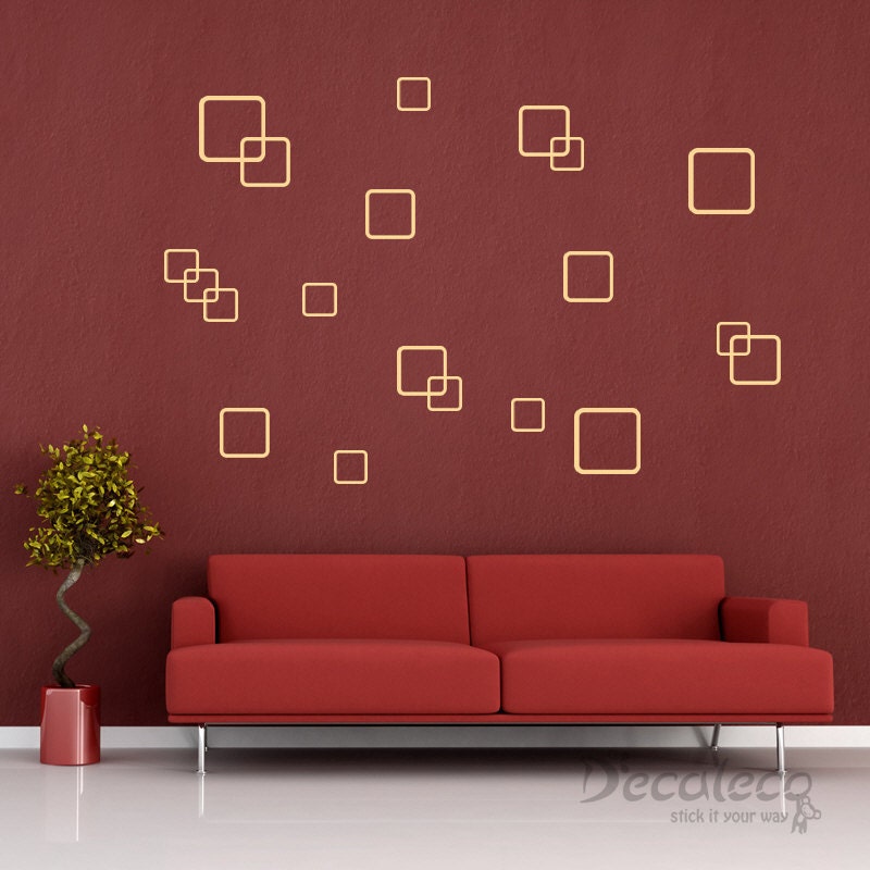 FREE Shipping - Set of 20 Rounded Squares wall decal (patterns, shapes wall sticker for living room, office, stairs, etc) (SKU041)