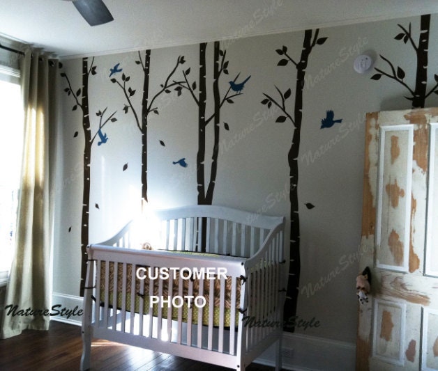 wall decal trees wall decal nursery wall decal baby wall decal children wall decal room vinyl decal6 Birch Tree with Flying Birds