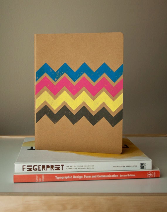 JOURNAL - Graphic Design Inspired CMYK Chevron Moleskine - Linocut PRINT
