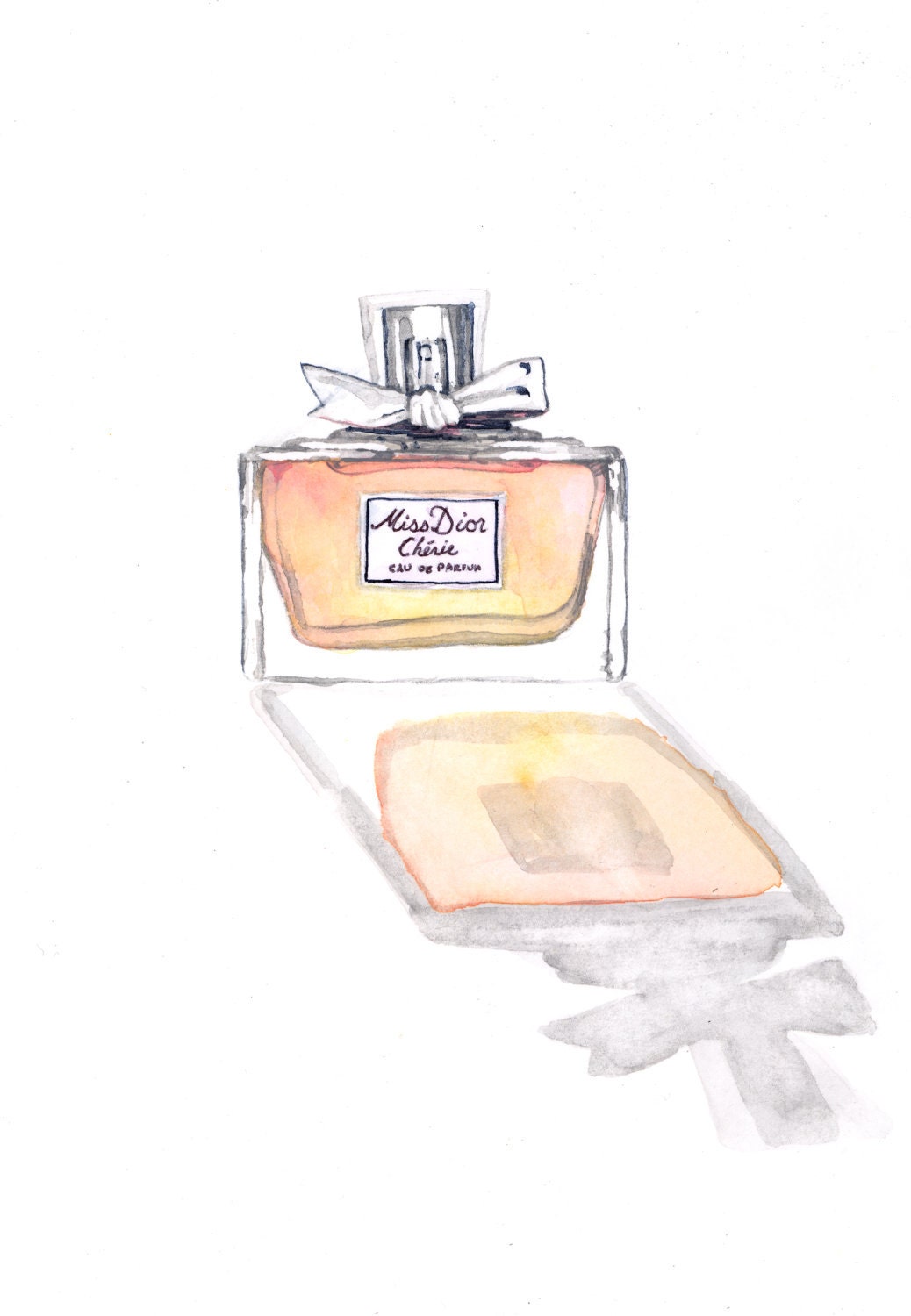 Miss Dior Cherie Painting Watercolor Eau de Parfum Paris Perfume Bottle with bow - Digital Print 6 x 9