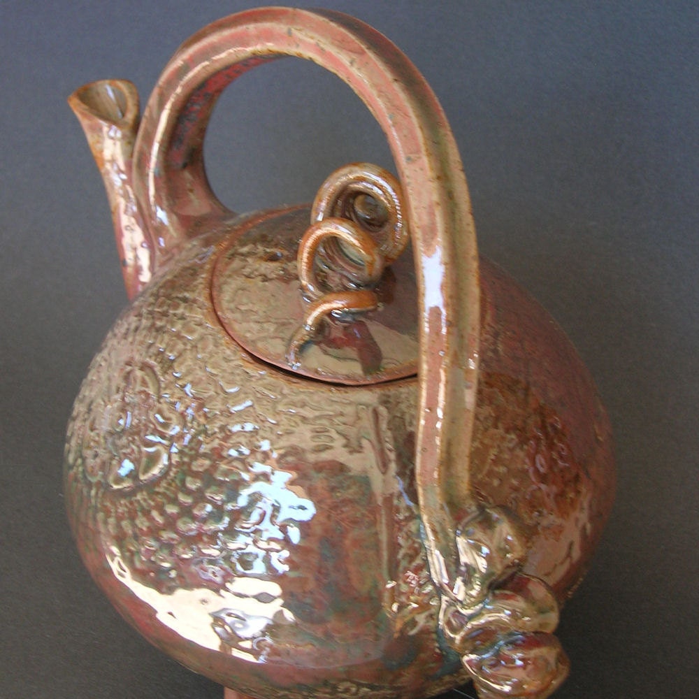 Handbuilt Stoneware Teapot, Gallery Pottery, Curly-Que Handle