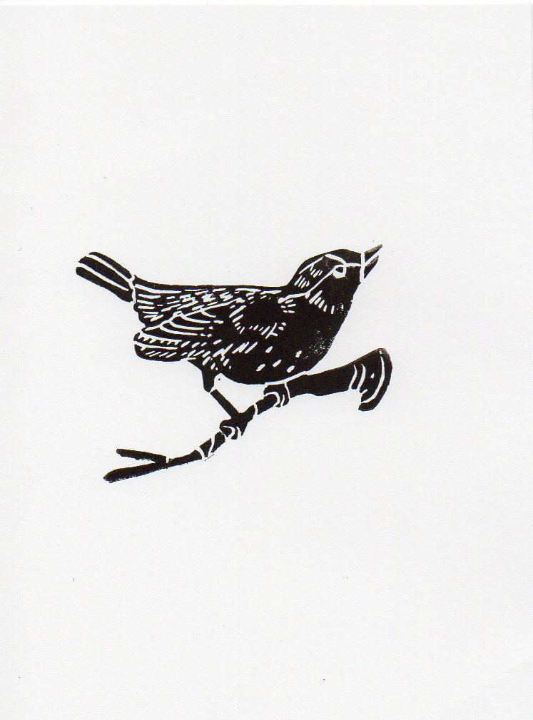 Bird linocut print 5 x 7