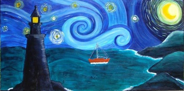 Starry Night Reimagination 24x48 Large Acrylic Painting