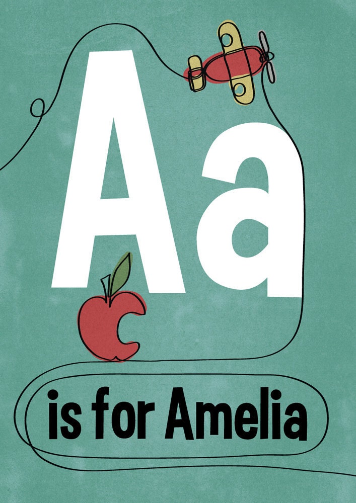 Retro Custom "A" Name Print - A3 Unframed