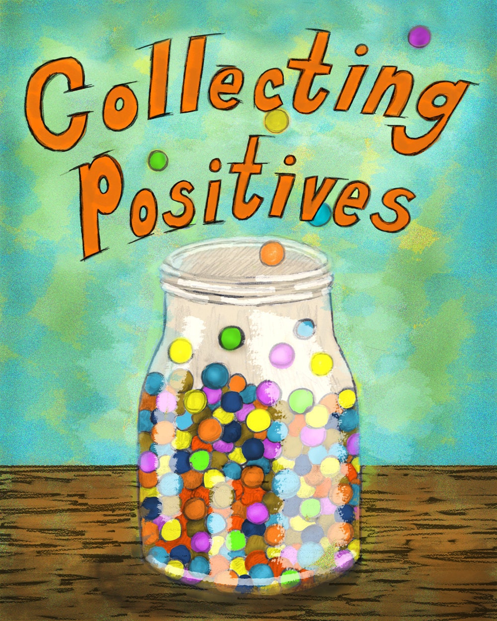 Giclee Art Print - Inspirational and Motivational Jar of Marbles with Turquise Blue Green - Colorful