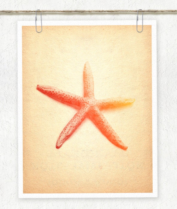Sea Star Digital Watercolor Print - Red, Orange, Yellow - Natical Series