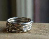 Four Rustic Hammered Stacking Rings - Eco Friendly Recycled Sterling Silver - Custom Size