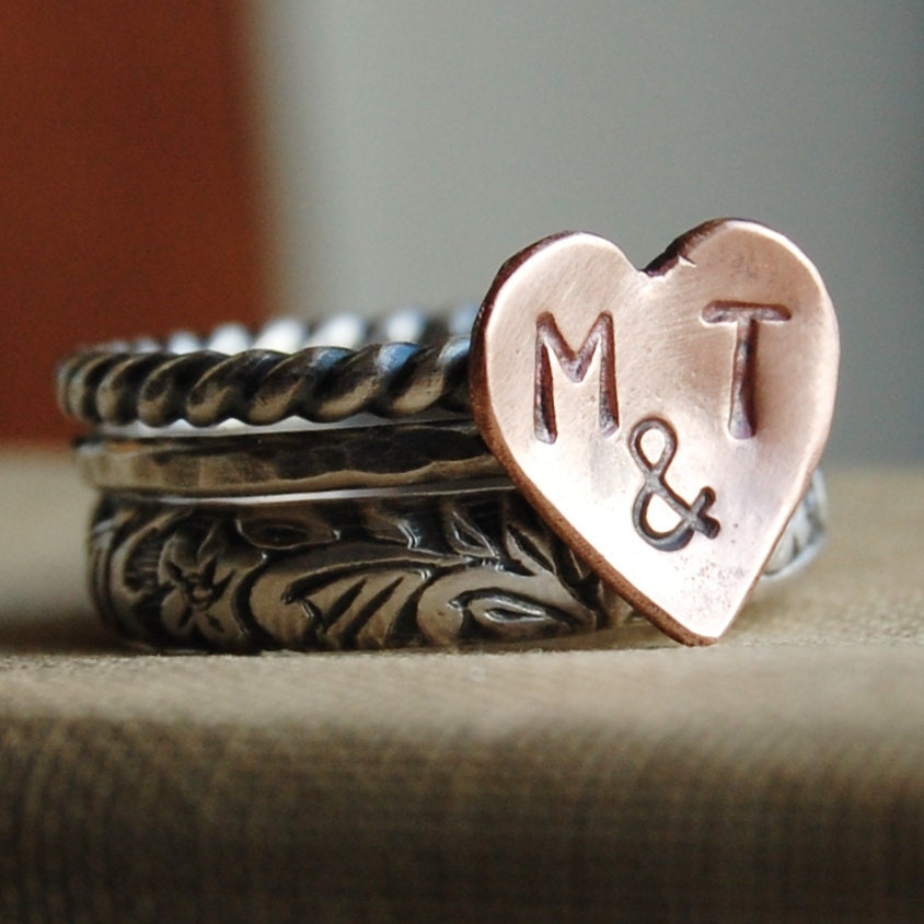 Sterling Silver - Stacking Ring Set of 3 - Rustic Romance - Your Size