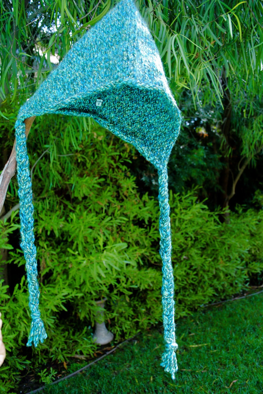 Pointy Knit Hood in Green Multicolor - Hand Knit One of a Kind Gift for Men or Women