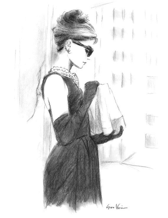 Charcoal Pencil Drawing - Audrey Hepburn Black and White