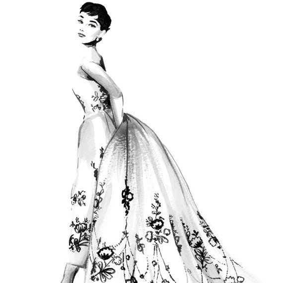 Audrey Hepburn - Sabrina - Black and White Ink drawing