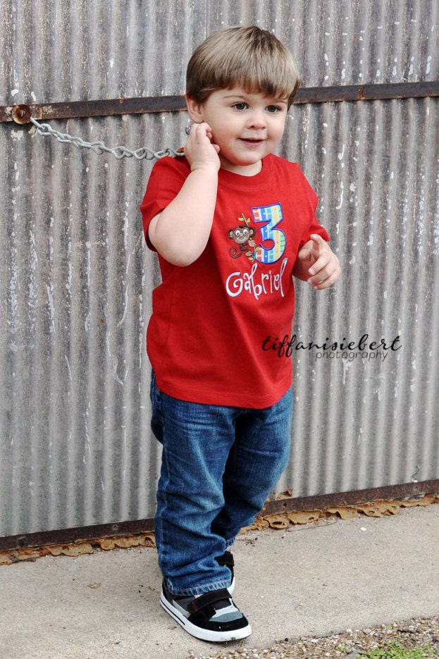 Boy's Birthday Number/Monkey Tee with Monogrammed Name FREE
