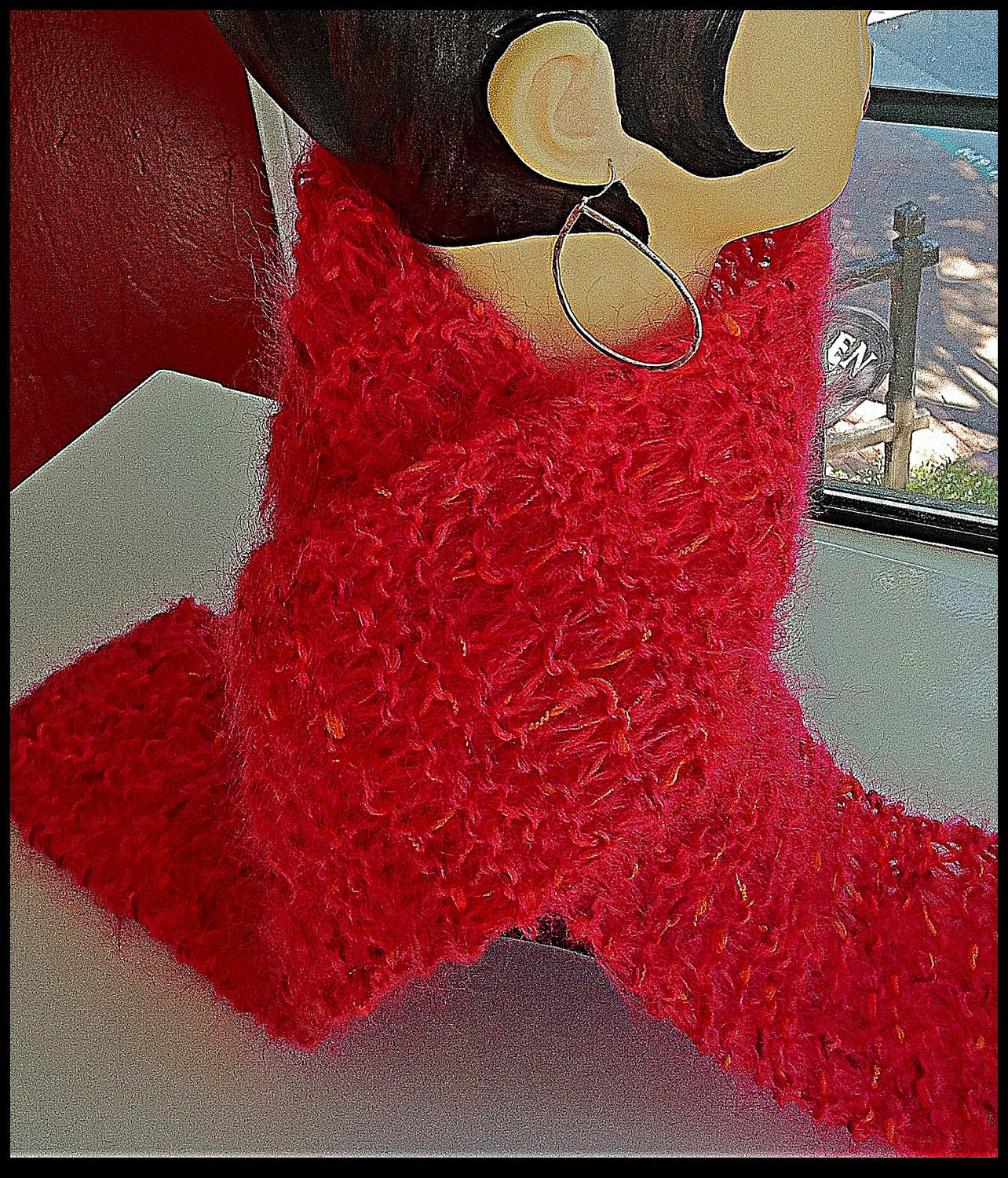 SALSA - Deep Magenta hand-knitted scarf - lacy, soft, delicate