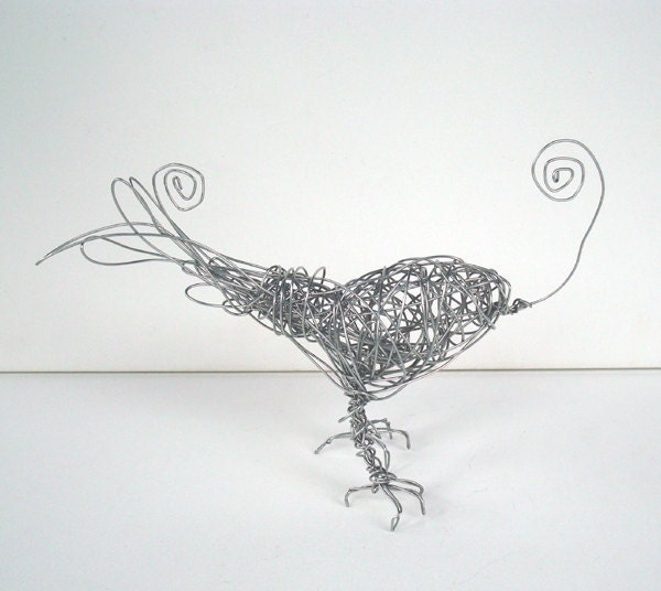 Sale - Handmade Wire Bird Sculpture - Silver DUAL SPIRAL Bird - Photo Holder