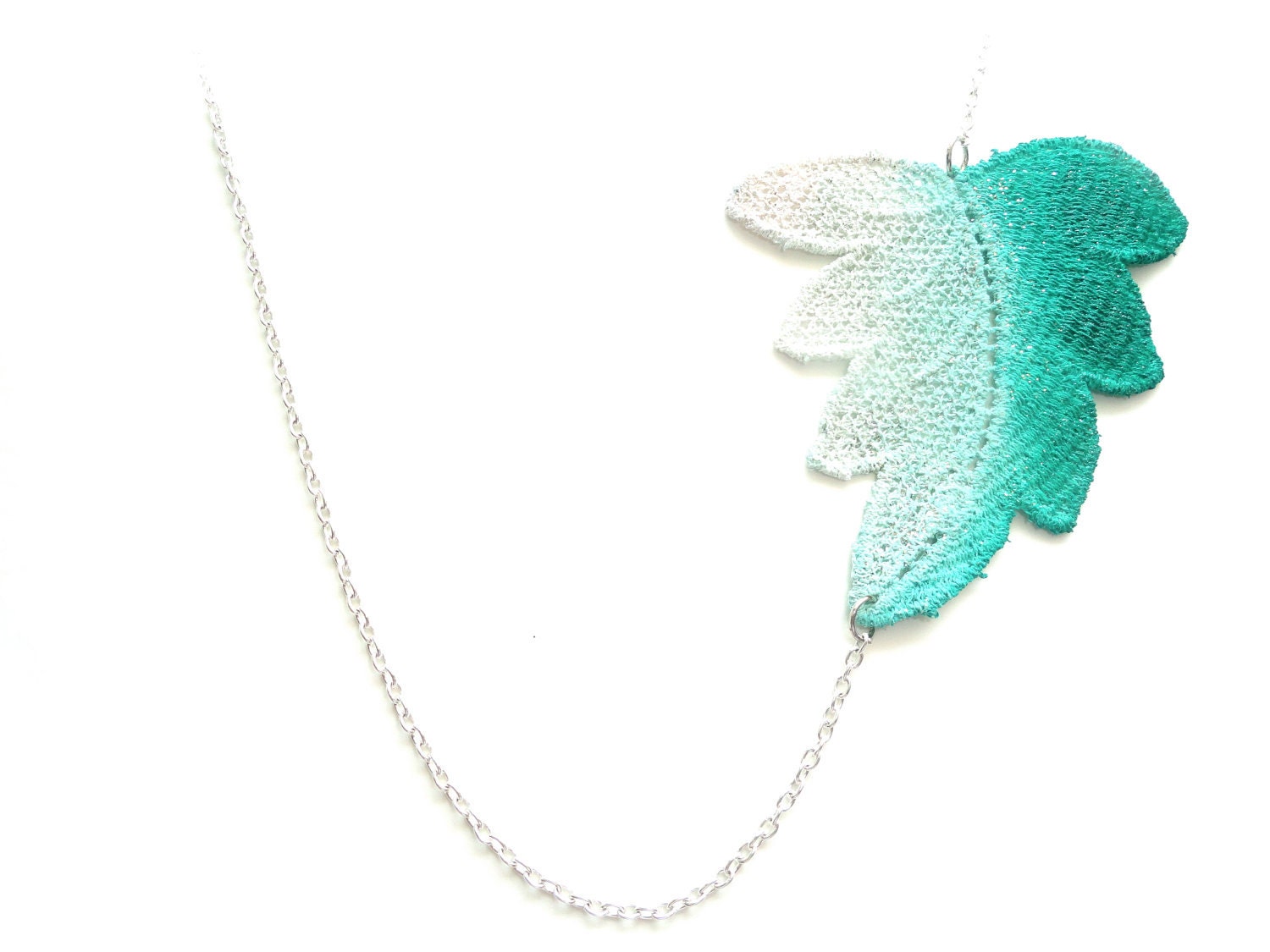 Lace Necklace Green and White Leaf Ombre Hand Painted in Customizable Colors