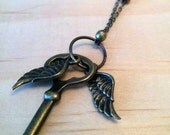 Winged Key on Long Vintage Chain - Harry Potter