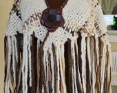 50 percent OFF /  New Hand Woven Chunky  Wool fleece Poncho Capelet / Shawl for women / Huge leather handcrafted flower