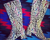 Vintage Embroidered Fabric Mod Boots 1960s Knee High Dead Stock Victorian 9