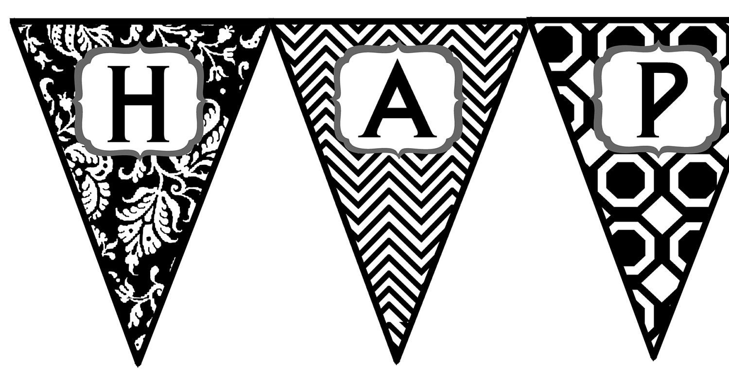 Black and White Happy New Year Printable Banner Il_170x135