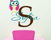 Owl Wall  Decals - Childrens Wall Decals -  Nurser Vinyl Wall Decal  Personalized Name