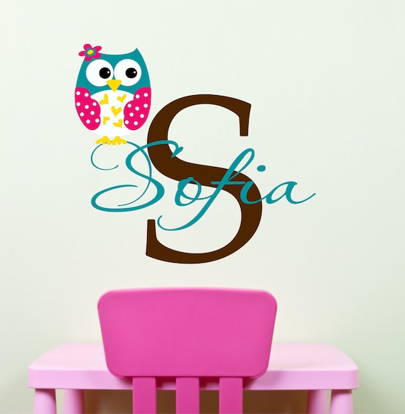 Owl Wall Decals - Childrens Wall Decals - Nurser Vinyl Wall Decal Personalized Name