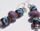 Lampwork Earrings in Lavander and Blue, Purple Bead Earrings, Purple and Blue Earrings,