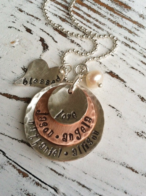 Personalized FAMILY Necklace Silver and Copper