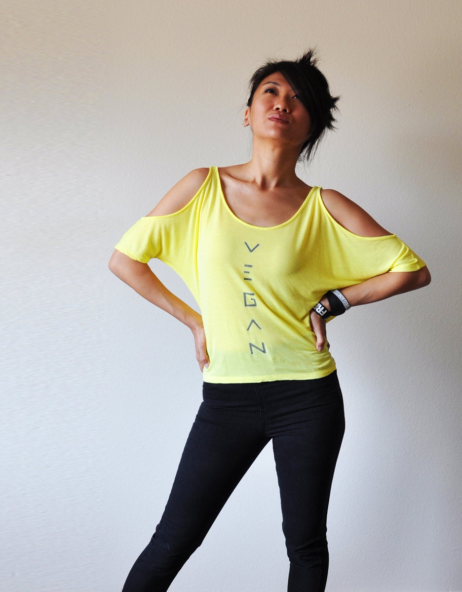 Vegan Clothing: Yellow Split Sleeve Loose Top (Size Medium)