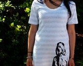 Gas Mask Soldier Women's White/Gray Striped Jersey Cotton T-Shirt Dress by American Apparel (S M L XL) Choose Your Ink Color