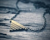 Triangle Art Deco Necklace Vintage Pyramid Pendant in Golden Brass with dark adjustable chain