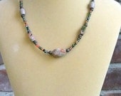 Casual Unakite and Glass Necklace, One of a Kind