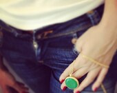 necklace with bold  forest emerald green  jade stone large big  pendant golden frame long chain fashion israel jewelry