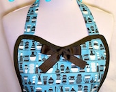 Apron in ORGANIC Cotton, Aqua Pots & Pitchers, ECO-Friendly, Go GREEN, Earth Day, Spring Cute Kitchen Gift