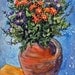 Wild Flowers, Bouquet, Terra Cotta Vase, Orange, Blue, Watercolor, Digital Print, 14" x 11"