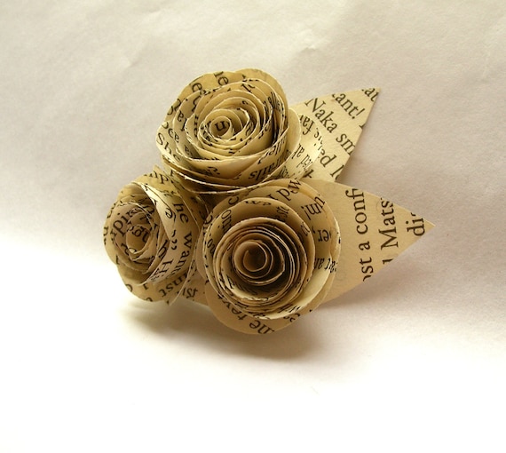 Book Page Flower Boutonnieres // Library Wedding Book Page Roses