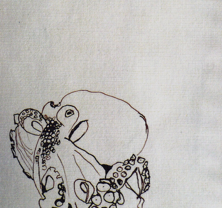 Octopus art print illustration - Tentacles in deep waters - Dark sepia ink black -  5x5
